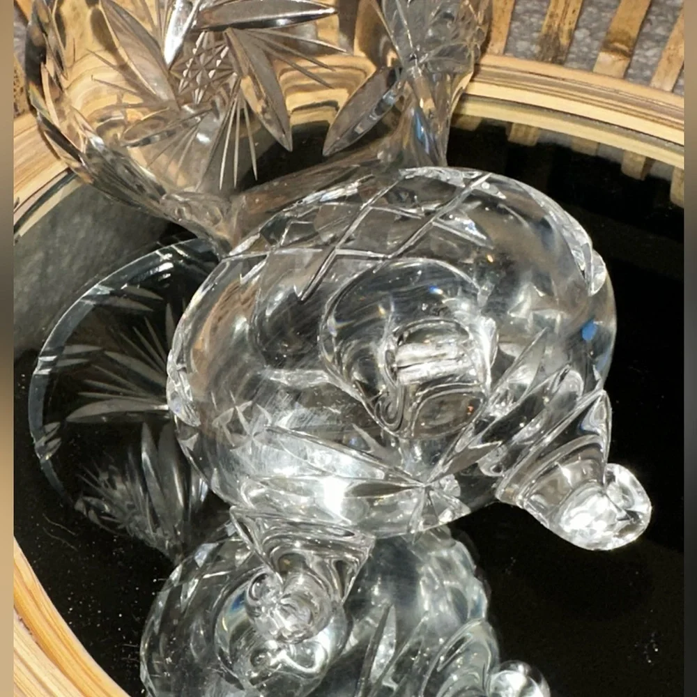 Vintage Bohemian Hand Cut Lead Crystal Pinwheel 3 Footed Vase